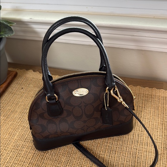 Coach Brown and Black Satchel with Signature Design - Picture 7 of 7